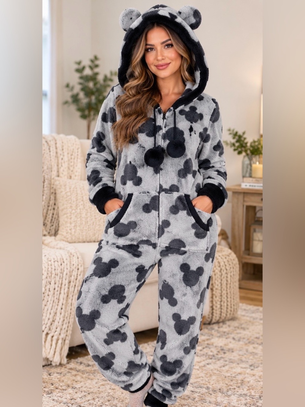 Disney Adult Mickey Mouse Hooded Onesie Sleeper Pajama